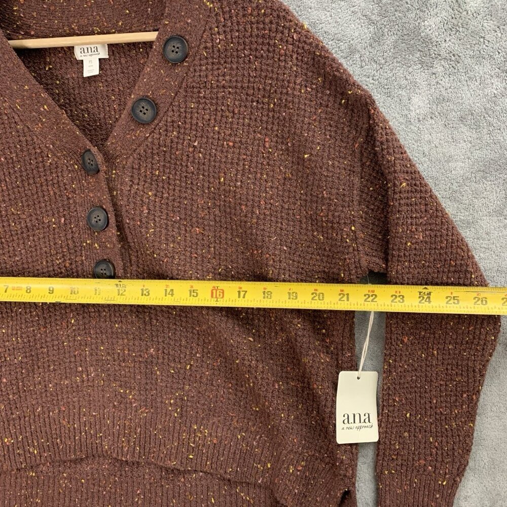 a.n.a. Sweater Womens Petite Small Brown V Neck Knit Casual Sweatshirt Pullover - Picture 3 of 11